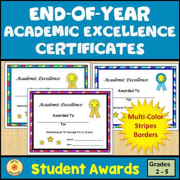 End of Year Certificates for Academic Excellence Multicolored Stripes