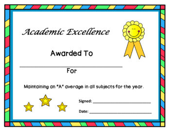 End of Year Certificates for Academic Excellence Multicolored Stripes