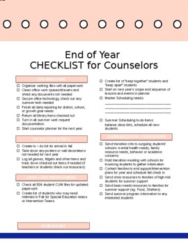 Preview of End of Year Checklist for School Counselors