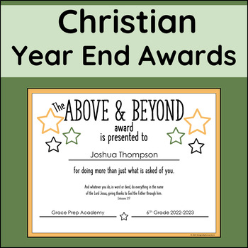 Preview of End of Year Christian Character Award Certificates with Bible Verses 50 Unique