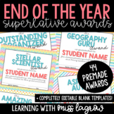 End of Year Class Editable Bright Superlative Awards Certificates