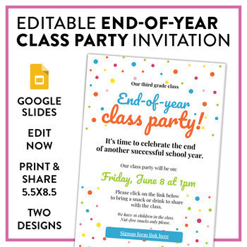 Preview of End-of-Year Class Party Invitation: Fully editable!