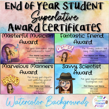 Preview of End of Year Class Superlatives Student Award Certificates Editable 