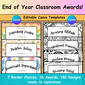 Preview of End of Year Classroom Awards ~ Editable Canva Templates!