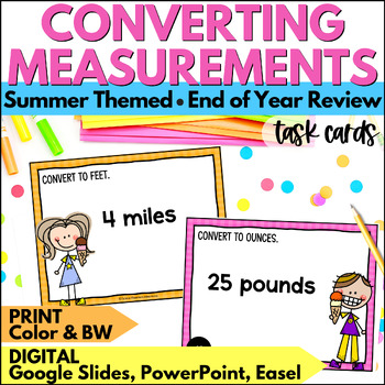 Preview of Summer Measurement Conversions Task Cards - Measurement Activities End of Year