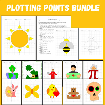 Preview of End of Year Coordinate graphing - Summer Mystery Pictures Plotting Points Bundle