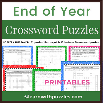 Preview of End of Year Crossword Puzzles Collection 31 Unique Printable Puzzles