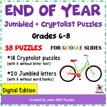 Preview of End of Year Cryptolists Jumbled Letters for Google Apps™ Gr 6-8 Digital Puzzles