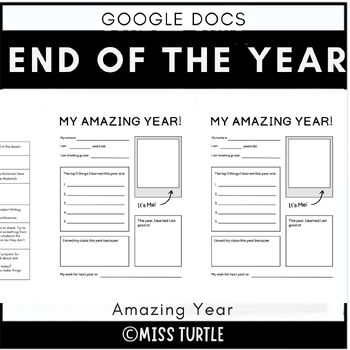 Preview of End of Year: Customizable Reflection Template for Students Google docs