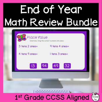 Preview of 1st Grade End of Year Math Review - 1st Grade Math Review - Math Google Slides