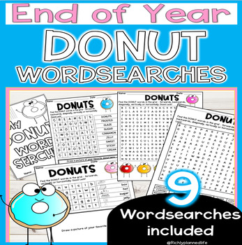Preview of End of Year Donut Word Searches