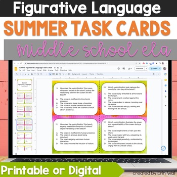 Preview of End of Year ELA Activity - Figurative Language Task Cards
