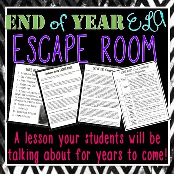 End Of Year Ela Escape Room By Language Arts Excellence Tpt
