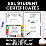 End of Year ESL Student Achievement Certificates | EDITABL
