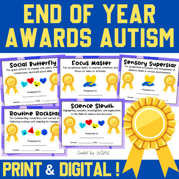 Preview of End of Year Editable Awards Certificates for Students with Autism