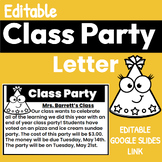 End of Year Editable Class Party Letter to Parents