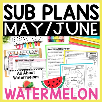 Preview of End of Year Emergency Sub Plans for Kindergarten or First Grade - Watermelon