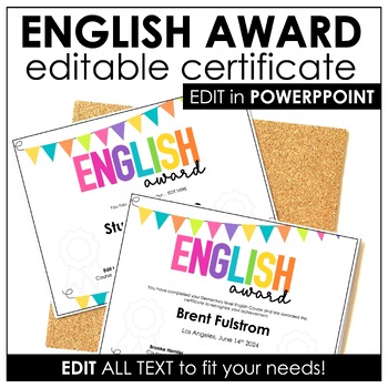 Preview of End of Year English Award Certificate - Editable Name and Date Fields