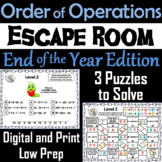 End of Year Escape Room Math: Order of Operations Game (4th 5th 6th 7th Grade)