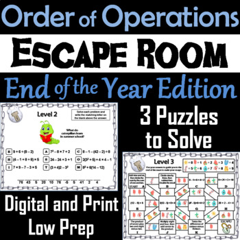 Preview of End of Year Escape Room Math: Order of Operations Game (4th 5th 6th 7th Grade)