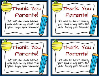 Preview of End of Year FREEBIE - Thank You Note to Parents