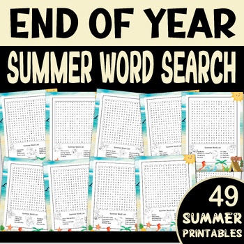 Preview of End of Year FUN Activity No Prep BEACH THEME Summer Break Word search puzzle