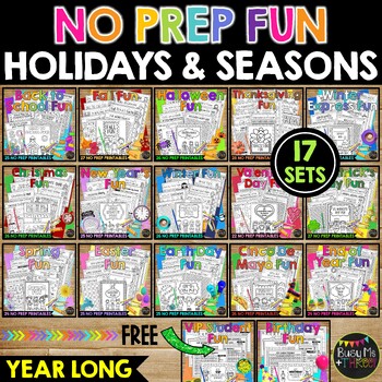 Preview of End of Year FUN No Prep All Year Growing BUNDLE Worksheets Puzzles Mazes Summer