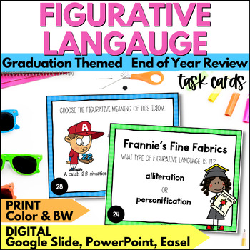 Preview of Summer Figurative Language Task Cards Activities Reading Practice End of Year