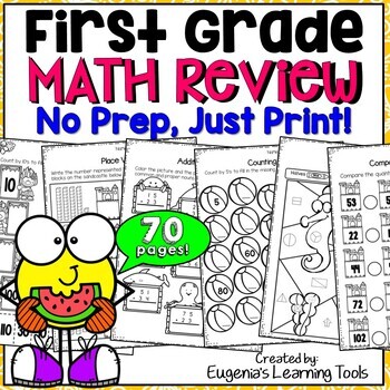 Preview of End of Year First Grade Math Skills Review | Summer No Prep Worksheets