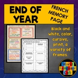 End of Year French Memory Page