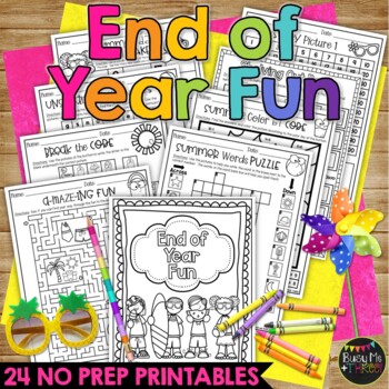 Preview of End of Year Fun Activity No Prep BEACH THEME Math and ELA | Puzzles | Summer