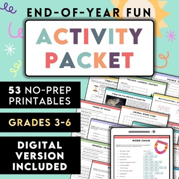 Preview of End of Year Fun Activity Packet | GRADES 3-5 | Math ELA Brain Teasers Puzzles