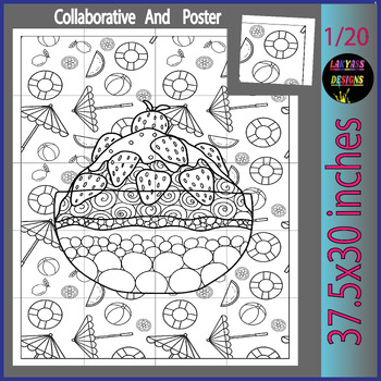 Preview of End of Year Fun: Ice Cream Themed Summer Collaborative Coloring Pages for Kids
