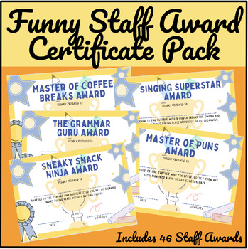 Preview of End of Year Funny Staff Awards & Printable Certificates for Teacher Appreciation