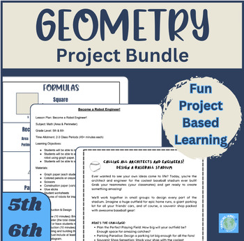 Preview of End of Year Geometry Project Math Bundle | Area & Perimeter | 5th 6th Grades
