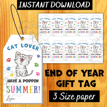 Preview of End of Year Gift Tag phonics centers cat lover craft activity primary middle 4th