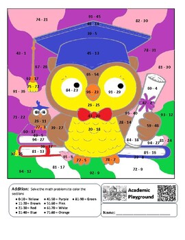 Preview of End of Year Graduation Coloring by Code Worksheet (Subtraction to 100)