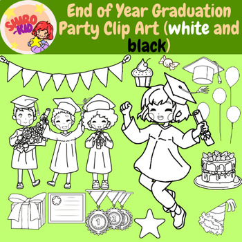Preview of End of Year Graduation Party Clip Art (white and black)