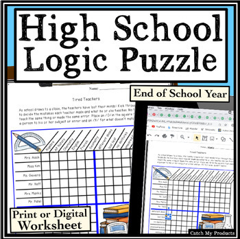 Preview of End of Year Logic Puzzle Worksheets or Brain Teasers for Teens Print or Digital