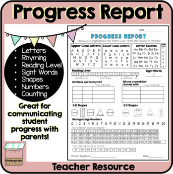 Preview of EOY Kindergarten Progress Report Card | Skills Assessment for Math and Literacy