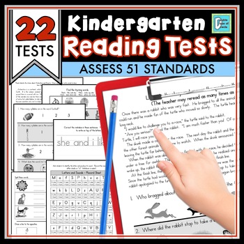 Preview of Kindergarten Reading Assessments with Beginning, Mid Year, & End of Year Tests