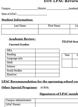 Preview of End of Year LPAC review form
