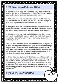 End of Year Letter From Your Teacher Editable by The Teacher Gene