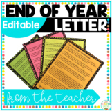 End of Year Letter From Your Teacher Editable