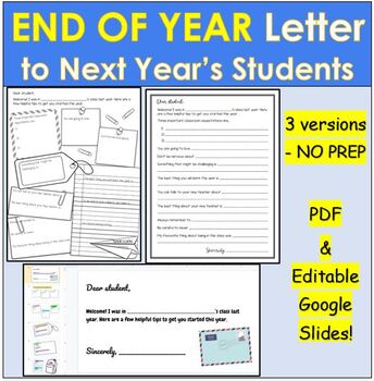 Preview of End of Year Letter to Next Year's Students, Future Students | Distance Learning