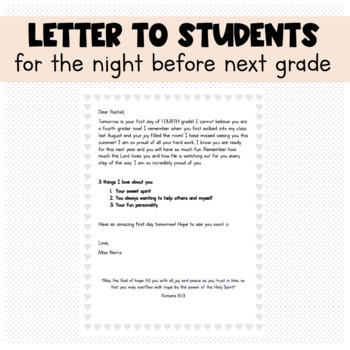 Preview of End of Year Letter to Students to Open the Night Before Next Grade