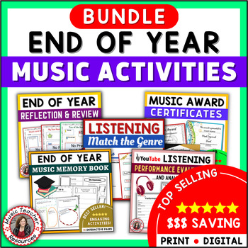 Preview of End of Year MUSIC Activities - Middle School & General Music Lessons & Sub Plans