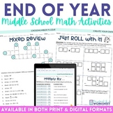 End of Year Activities for Middle School Math - Distance Learning