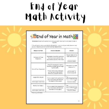 Preview of End of Year Math Activity - Middle School Printable