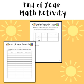 Preview of End of Year Math Activity - Printable Resource on Categorical Data